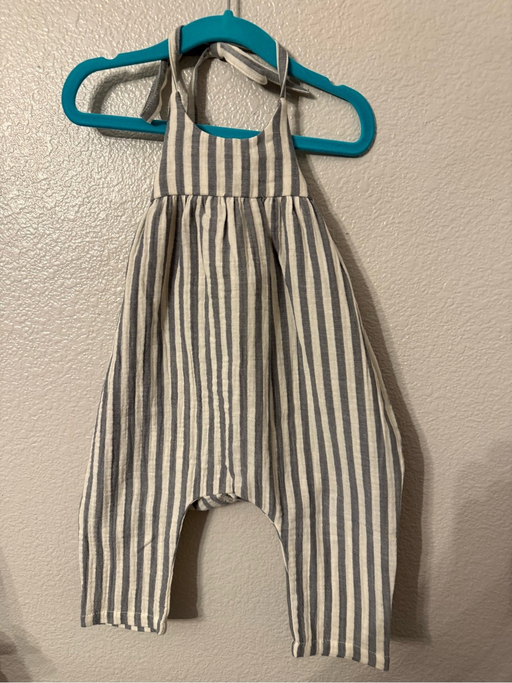 Rylee + Cru Cream and Gray Striped Halter Romper